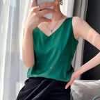 Lily | Classic Relaxed Fit Satin Tank with V-Neck - Lumina