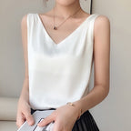 Lily | Classic Relaxed Fit Satin Tank with V-Neck - Lumina