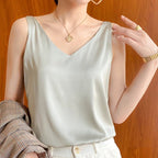 Lily | Classic Relaxed Fit Satin Tank with V-Neck - Lumina