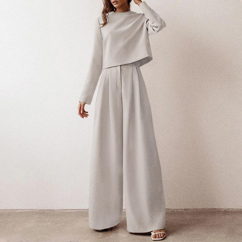 Lily | Contemporary Cropped Top and Wide-Leg Trousers Set - Lumina