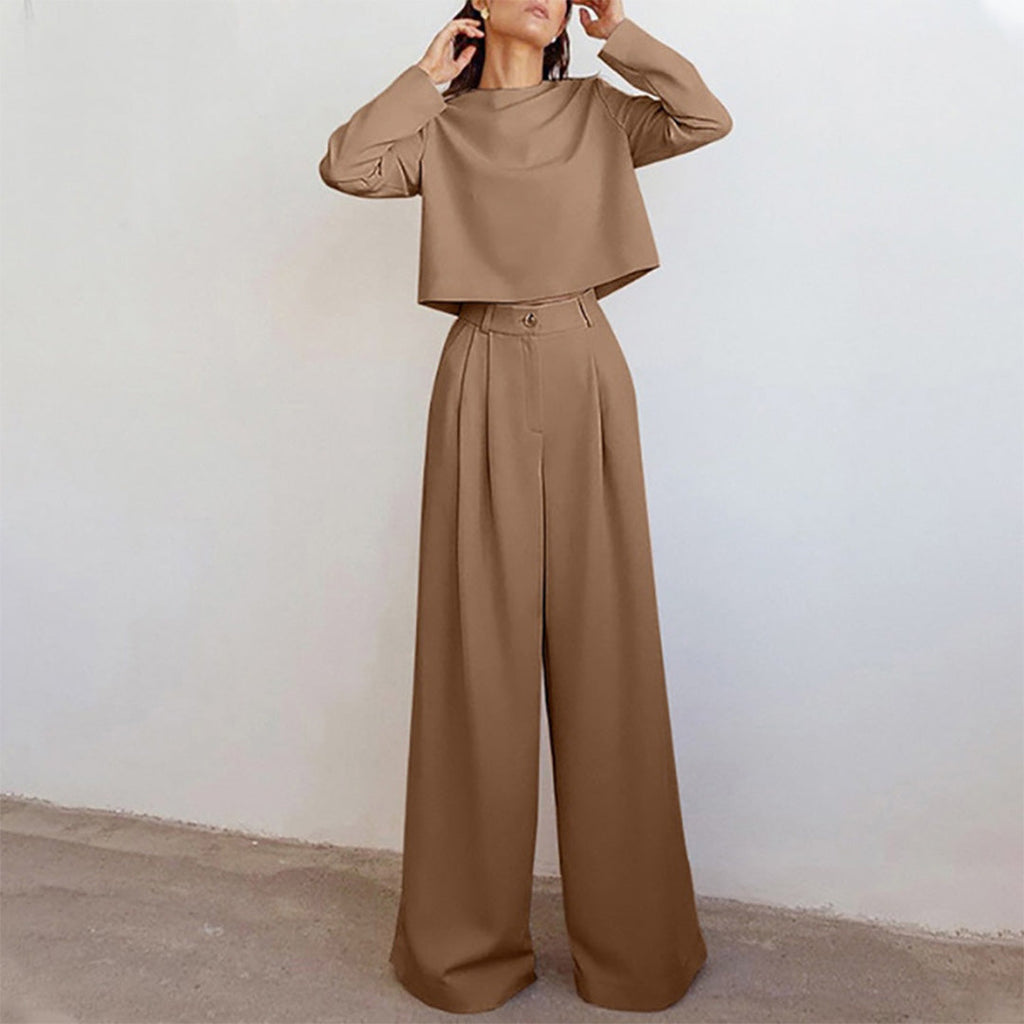 Lily | Contemporary Cropped Top and Wide-Leg Trousers Set - Lumina