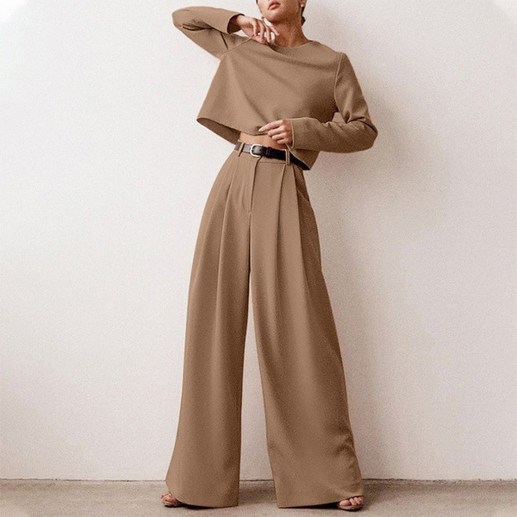 Lily | Contemporary Cropped Top and Wide-Leg Trousers Set - Lumina
