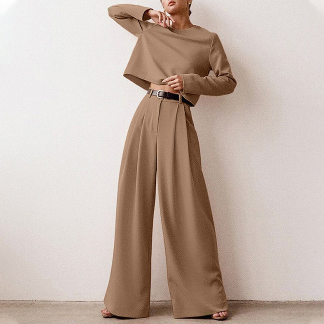 Lily | Contemporary Cropped Top and Wide-Leg Trousers Set - Lumina