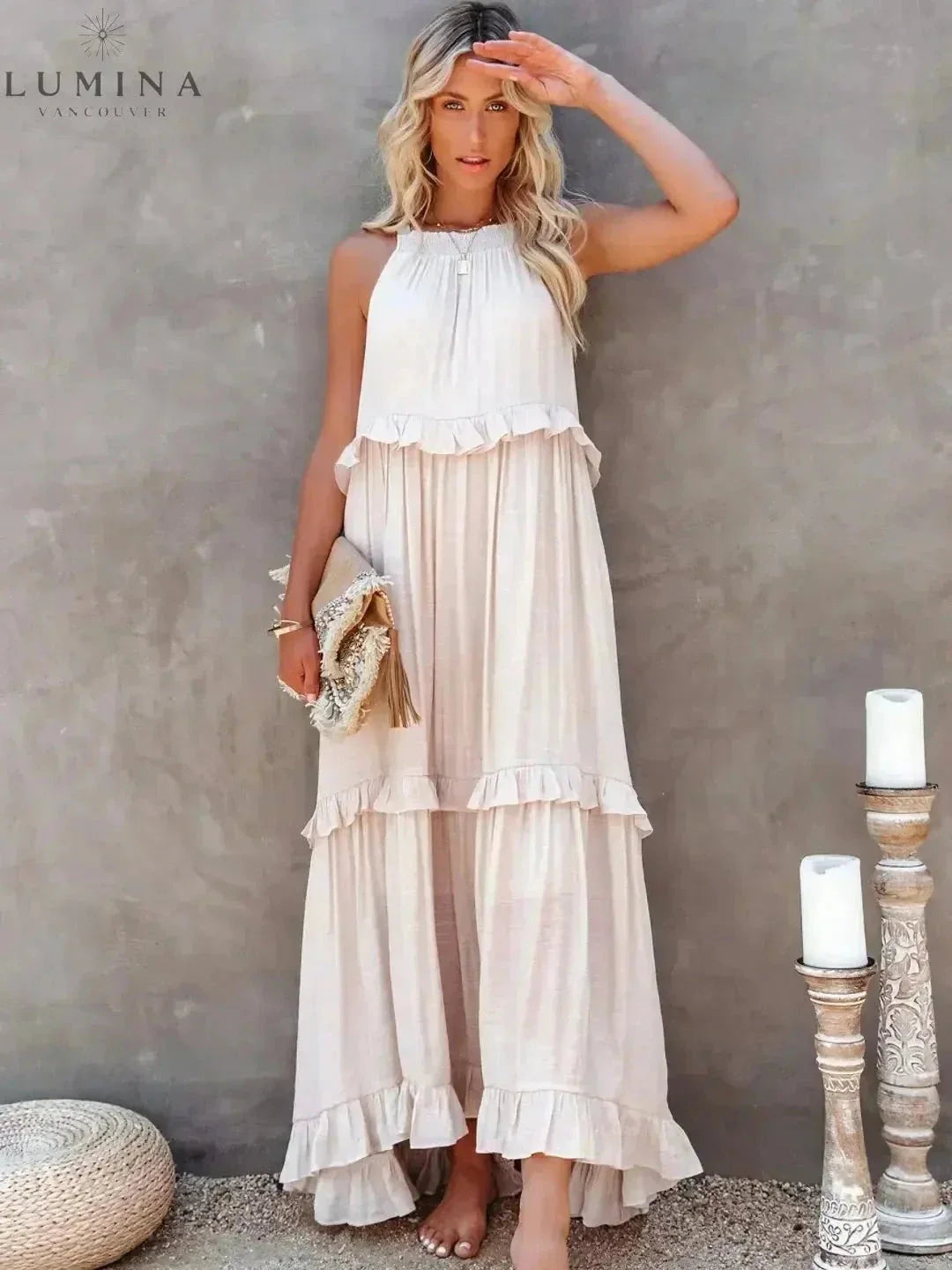 Lorena - Halterneck Dress With Ruffles and Pockets