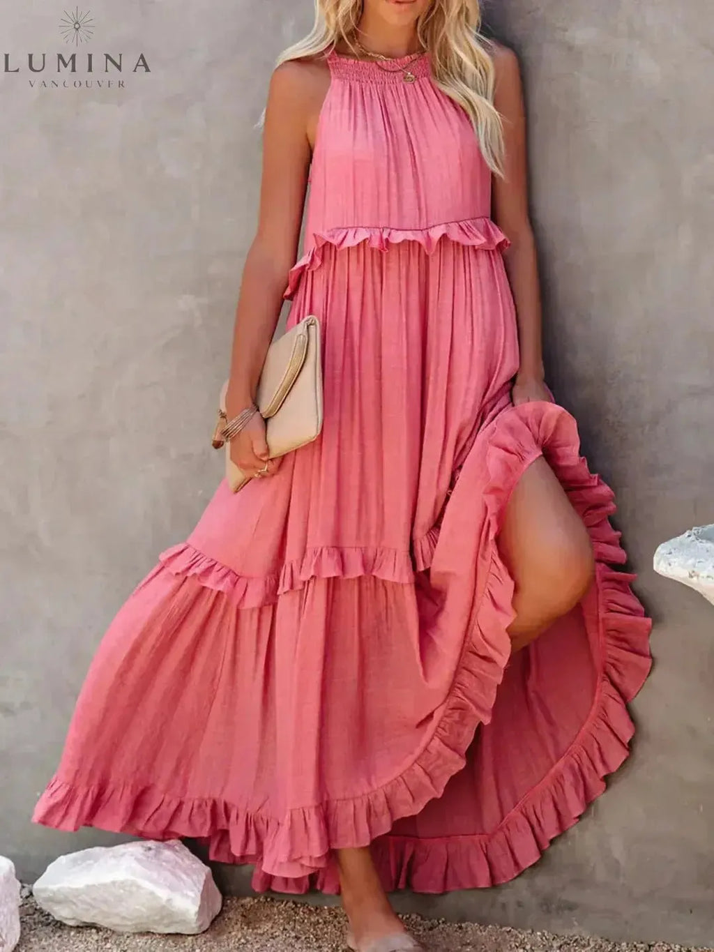 Lorena - Halterneck Dress With Ruffles and Pockets