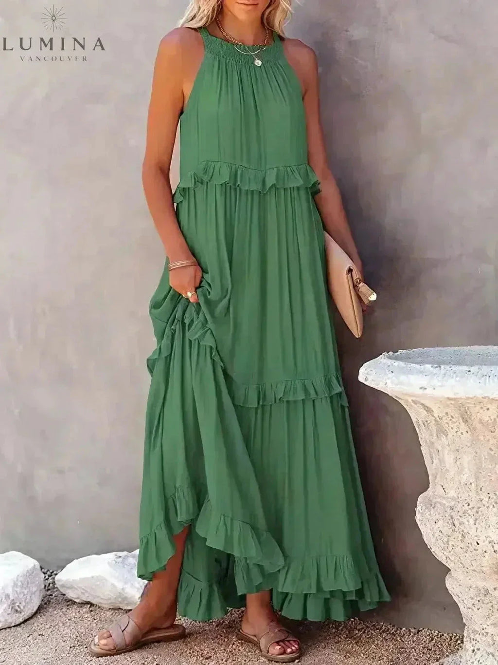 Lorena - Halterneck Dress With Ruffles and Pockets