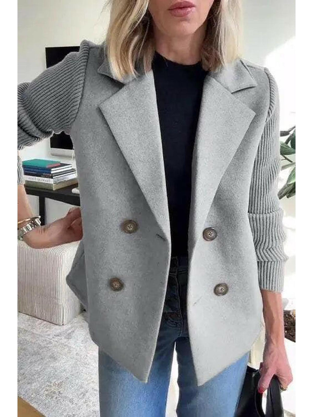 Harper | Button patchwork sleeves casual coat