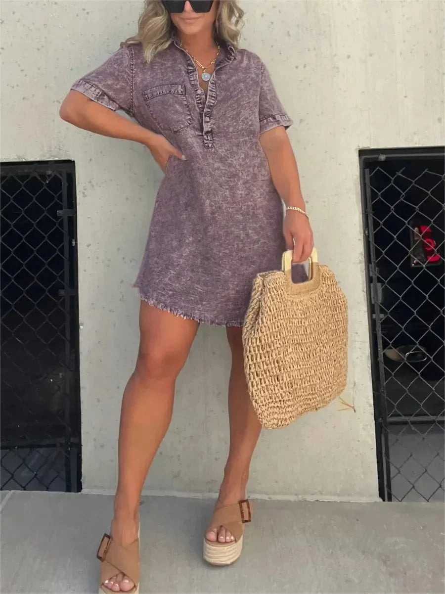 Emberlynette | Denim Shirt Dress - Lumina