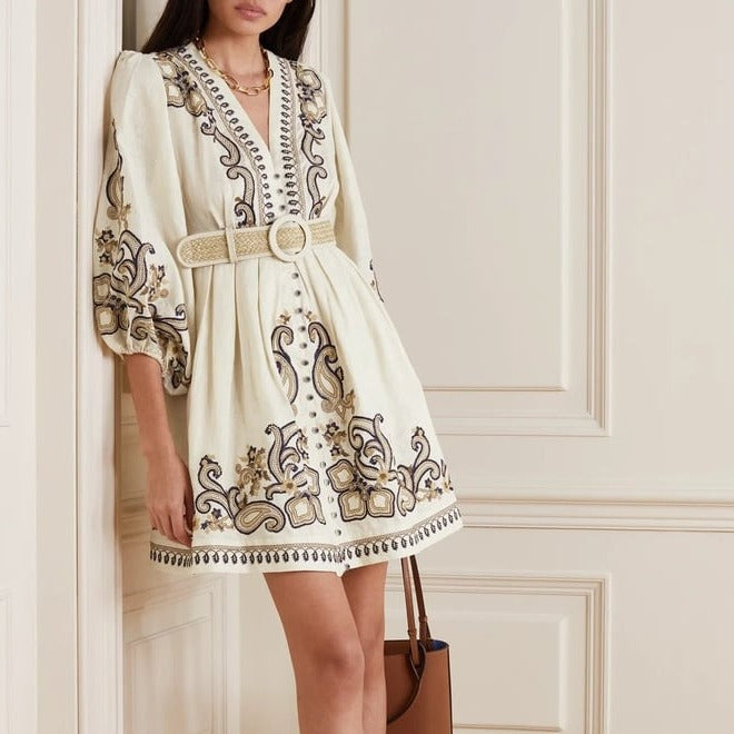 Marigold | Embroidered Boho Dress - Lumina