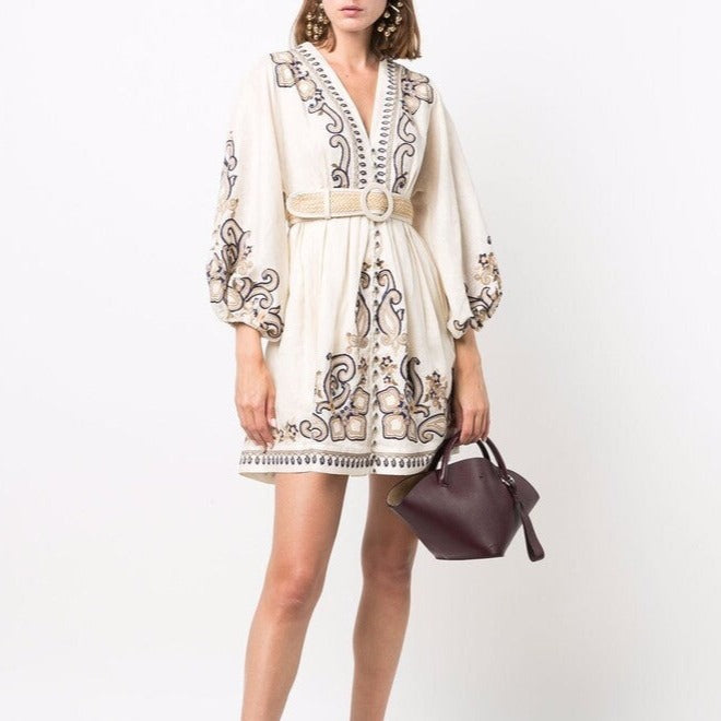 Marigold | Embroidered Boho Dress - Lumina