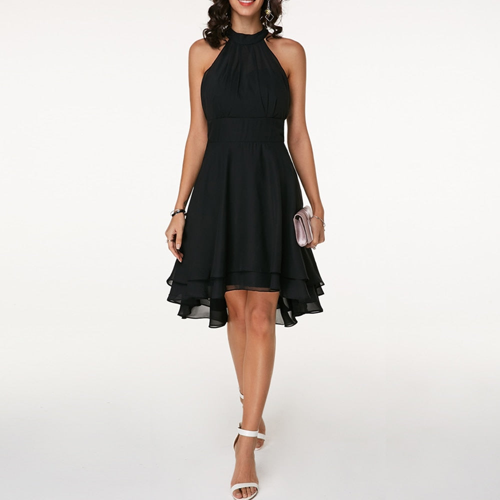 Lyra | Halter Neck Dress Layered Skirt - Lumina