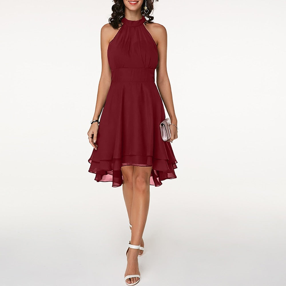 Lyra | Halter Neck Dress Layered Skirt - Lumina