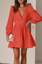 Nova | Mini Dress V-Neck Puff Sleeves - Lumina