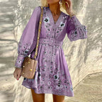Lyra | A-Line Mini Dress with V-Neck - Lumina