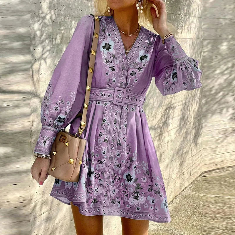 Lyra | A-Line Mini Dress with V-Neck - Lumina