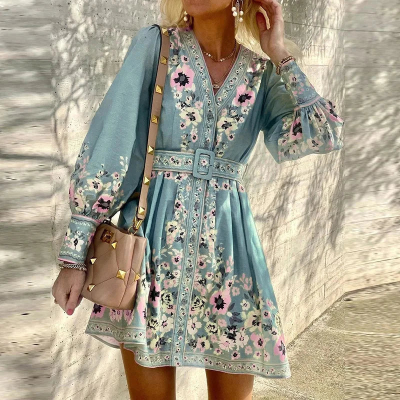 Lyra | A-Line Mini Dress with V-Neck - Lumina
