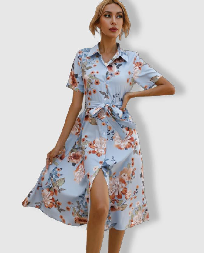 Elara | Shirt Dress Button Down Floral - Lumina