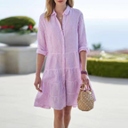 Astraea | Striped Button-Up Dress - Lumina
