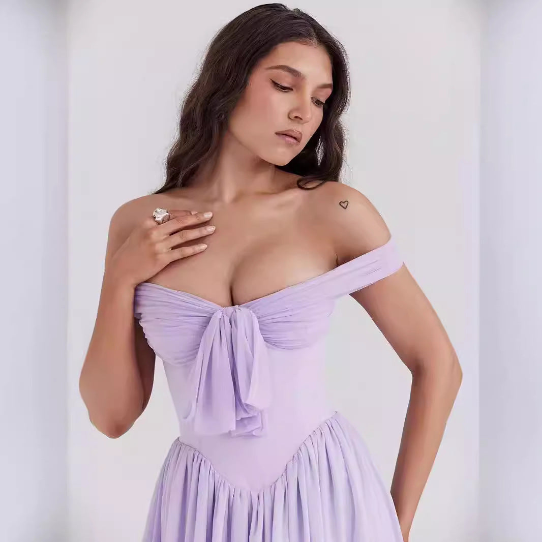 Aria | Off Shoulder Mini Dress Bow Front - Lumina