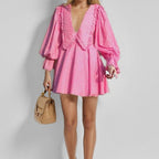 Astra | Mini Dress Cotton V-Neck Gingham - Lumina