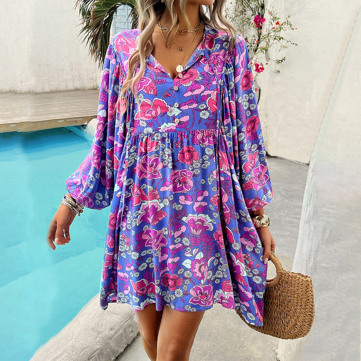 Nova | Short Dress Rayon Floral Print - Lumina