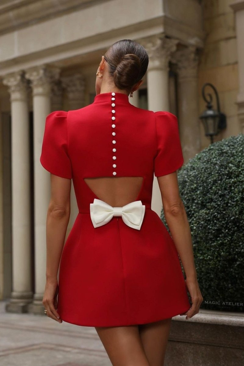 Nova | Mini Dress Tailored Open Back Bow - Lumina