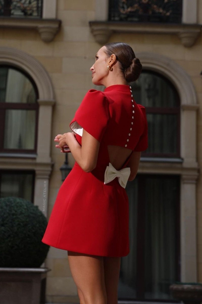 Nova | Mini Dress Tailored Open Back Bow - Lumina