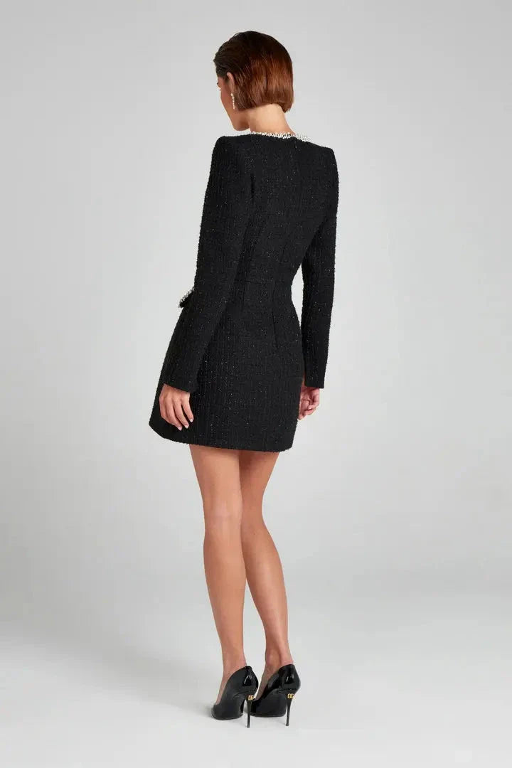 Nova | Tweed Mini Dress Pearl Trim - Lumina