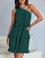 Nova | Pleated One-Shoulder Dress - Lumina
