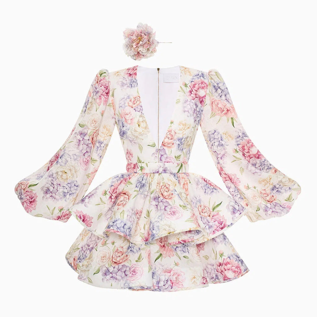 Lyra | Floral Mini Dress Deep V-Neck - Lumina
