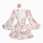 Lyra | Floral Mini Dress Deep V-Neck - Lumina