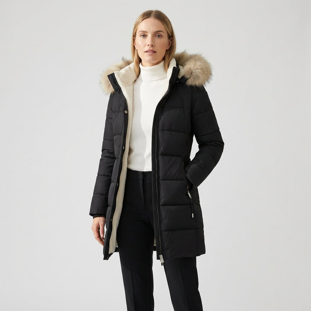 Lydia | Cozy Longline Puffer Coat with Faux-Fur Hood - Lumina