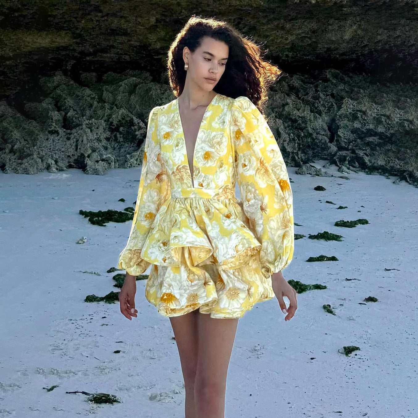 Lyra | Floral Mini Dress Deep V-Neck - Lumina