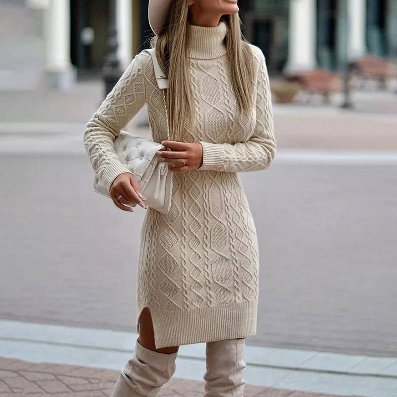 Lyra | Mini Dress Turtleneck Cable Knit - Lumina