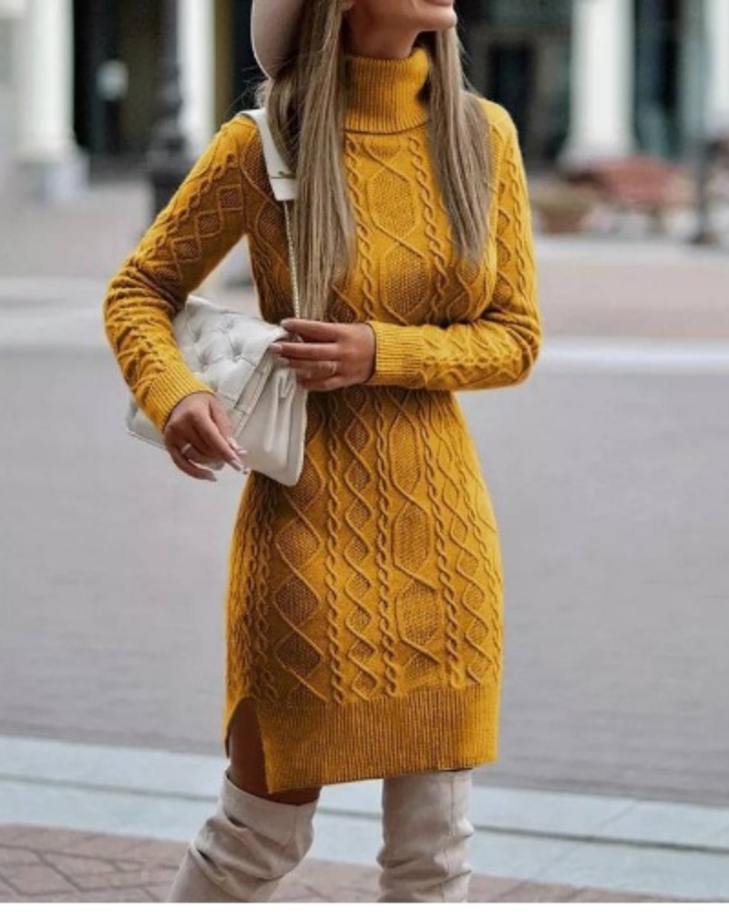 Lyra | Mini Dress Turtleneck Cable Knit - Lumina