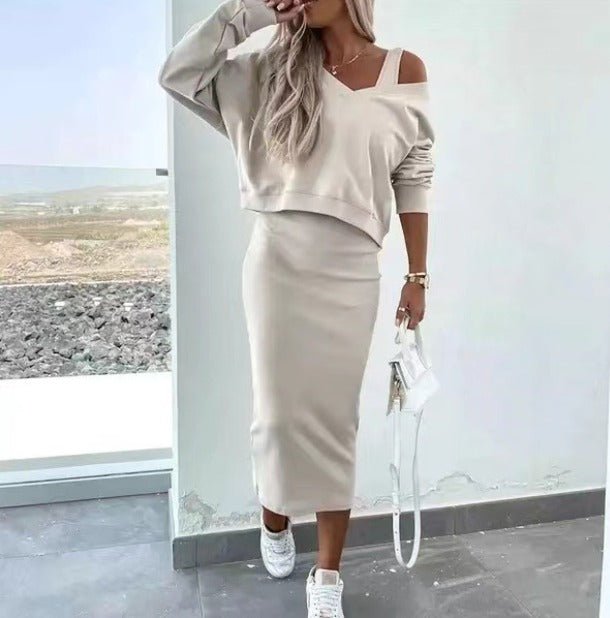 Madison | Elegant Off-Shoulder Top with Fitted Midi Skirt - Lumina