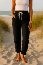 Monica | Comfortable Beige Trousers with Elastic Waistband - Lumina