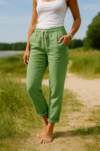 Monica | Comfortable Beige Trousers with Elastic Waistband - Lumina
