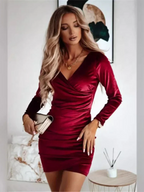 Nia | Wrap Dress With V-Neck Long Sleeve - Lumina