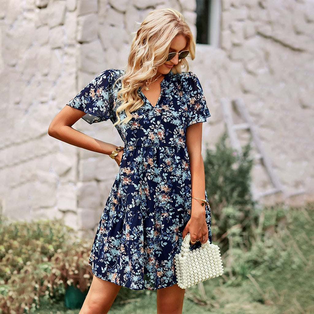 Nova | A-Line Dress V-Neck Short Sleeve - Lumina