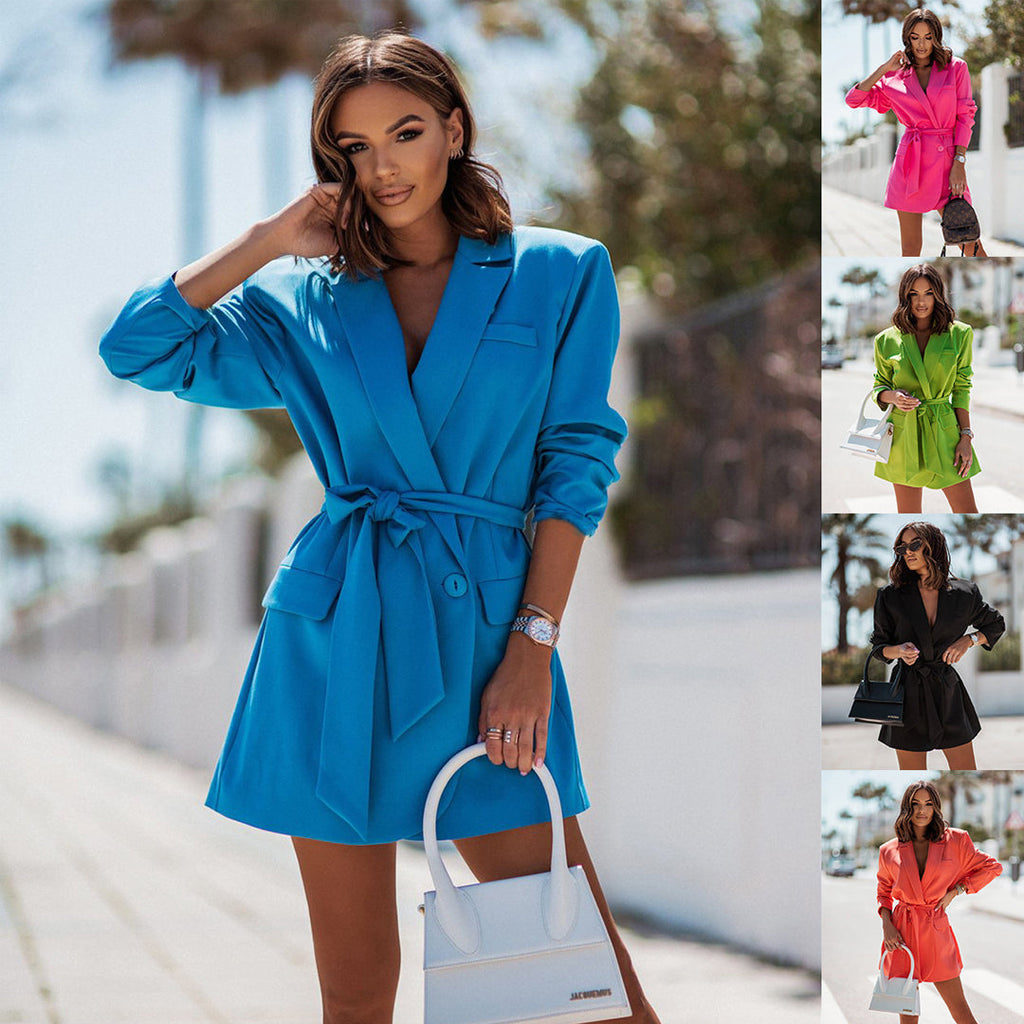 Nova | Blazer Dress Notched Lapel Belted - Lumina