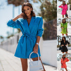Nova | Blazer Dress Notched Lapel Belted - Lumina