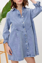Nova | Denim Button Down Shirt Dress - Lumina