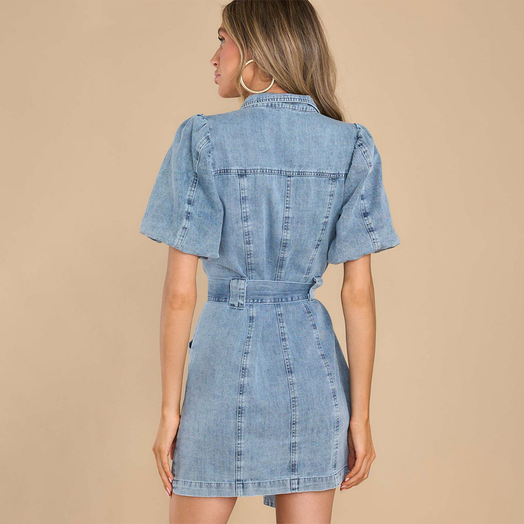 Nova | Denim Shirt Dress Puff Sleeves - Lumina