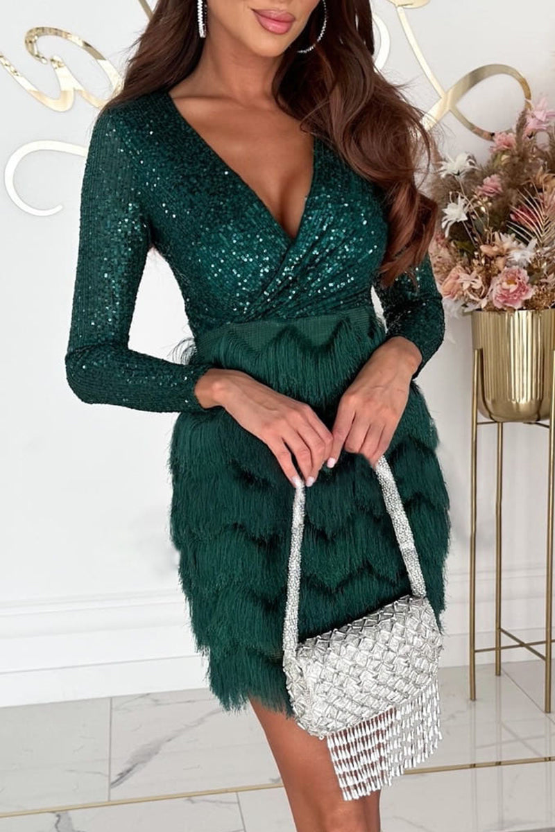 Nova Maris Luxe | Sequin Wrap Dress - Lumina