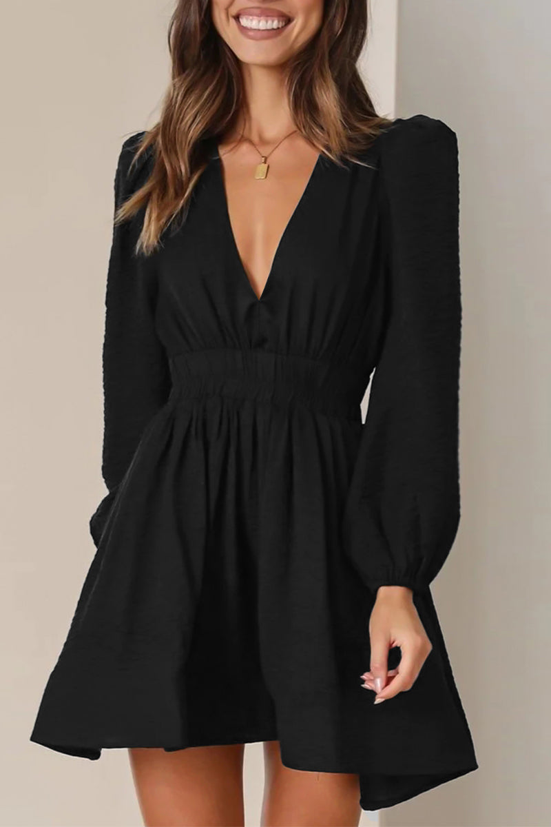 Nova | Mini Dress V-Neck Puff Sleeves - Lumina