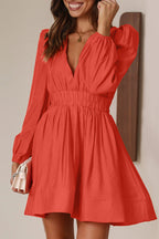 Nova | Mini Dress V-Neck Puff Sleeves - Lumina