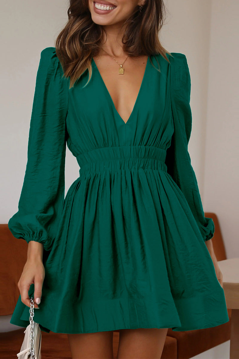 Nova | Mini Dress V-Neck Puff Sleeves - Lumina