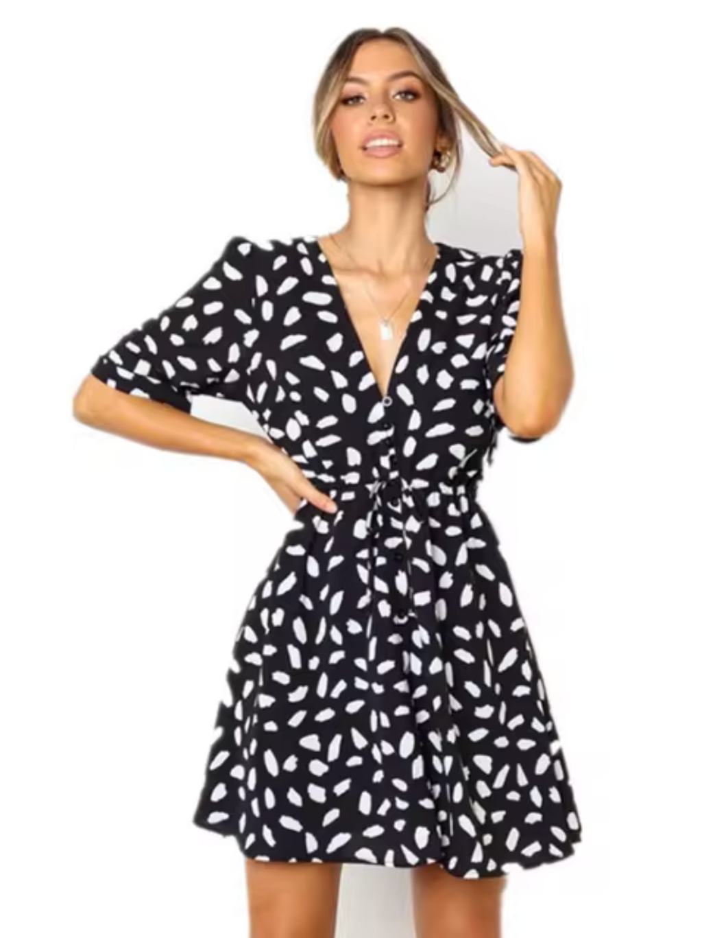 Nova | Mini Dress with V-Neck Waist Tie - Lumina