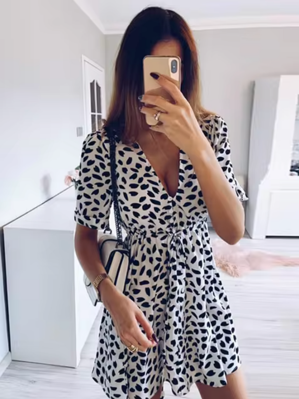 Nova | Mini Dress with V-Neck Waist Tie - Lumina
